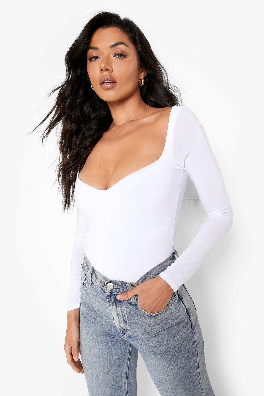 White Double Layer Sweetheart Neckline Bodysuit image number 1
