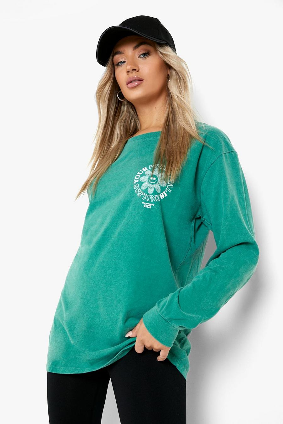 Bottle green Your Potential Oversized Long Sleeve T Shirt image number 1