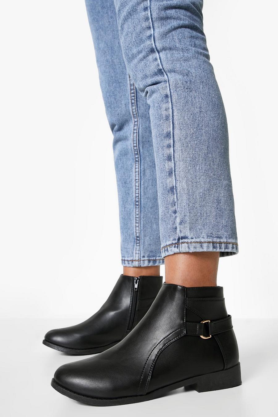 Black Ring Detail Flat Chelsea Boots image number 1