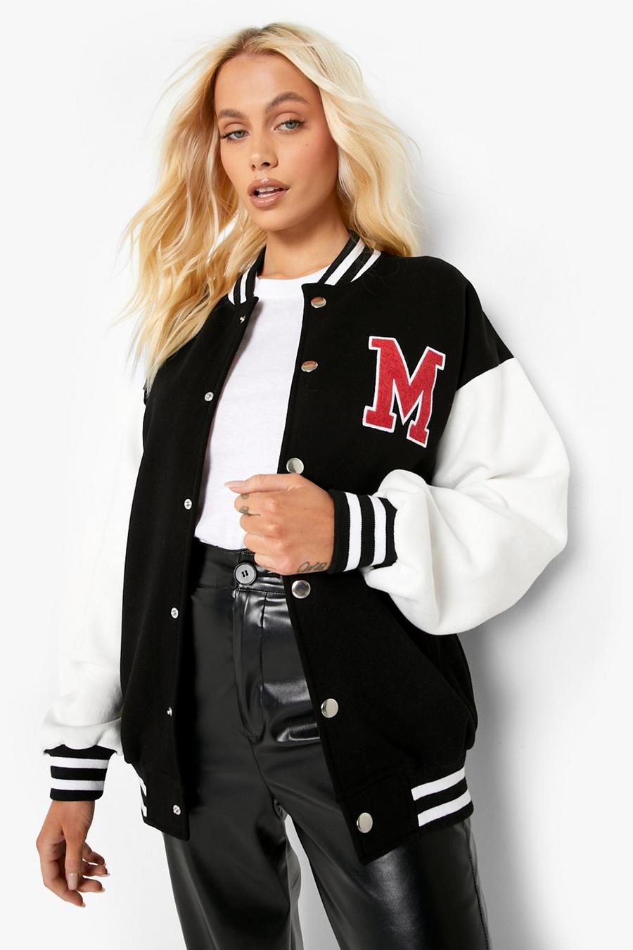 Bomber style universitaire effet color block, Black image number 1