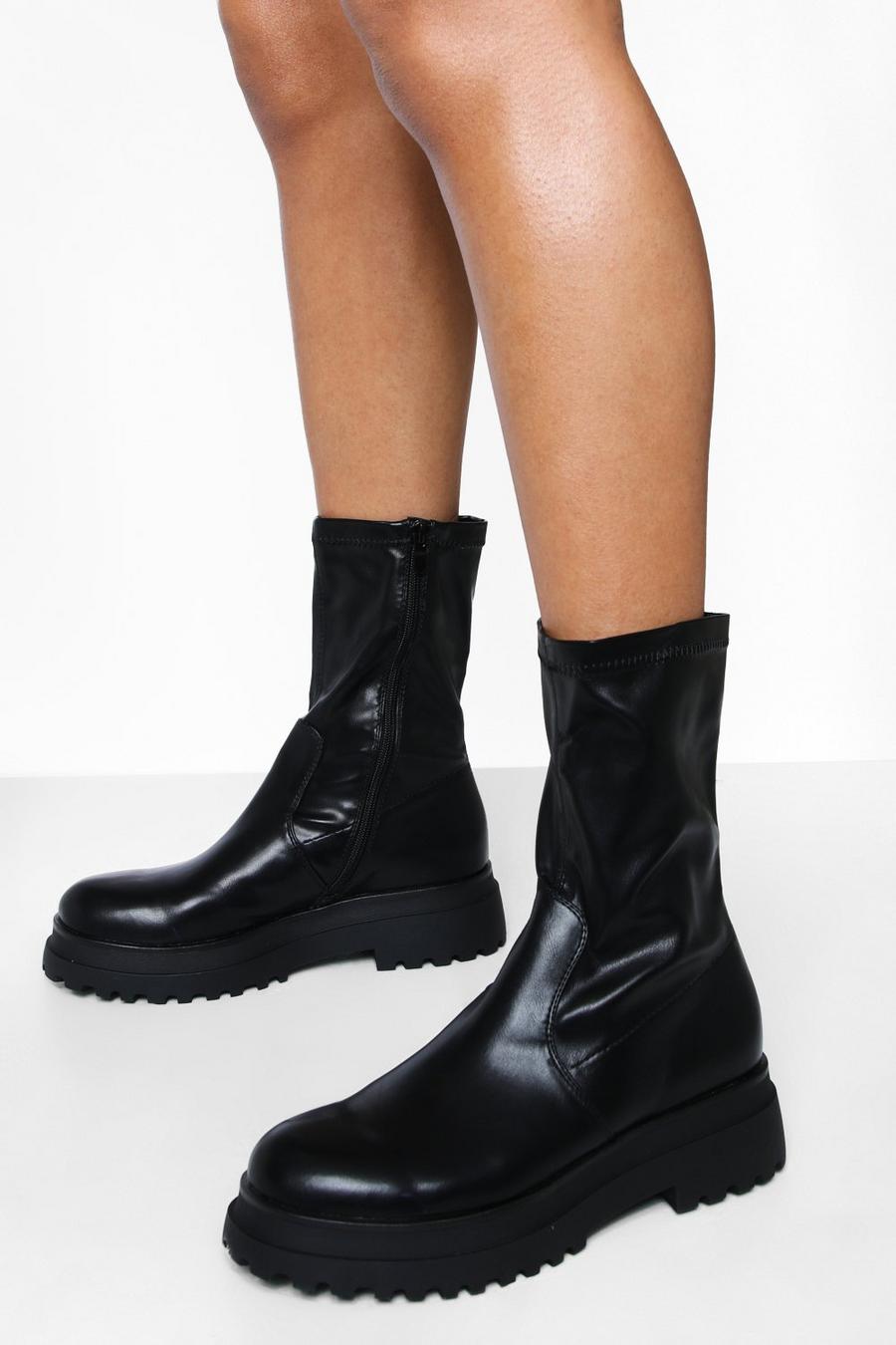 Black Chunky Sole Sock Boots image number 1