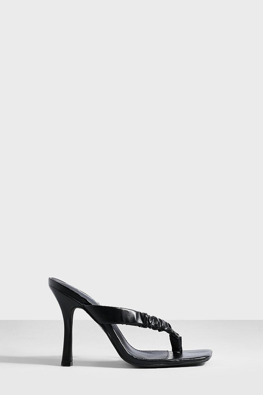 Black negro Ruched Toe Post Mule
