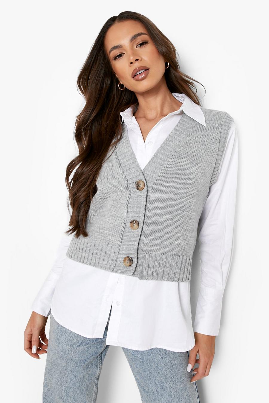 Grey Boxy Sweater Vest image number 1