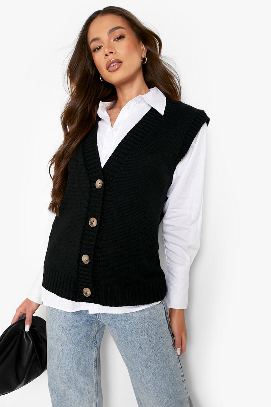 Black Long Sweater Vest image number 1