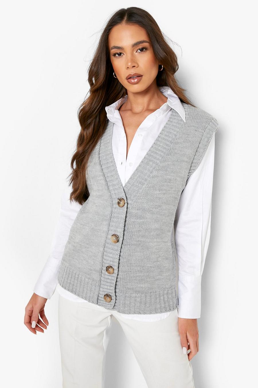 Grey Long Sweater Vest image number 1