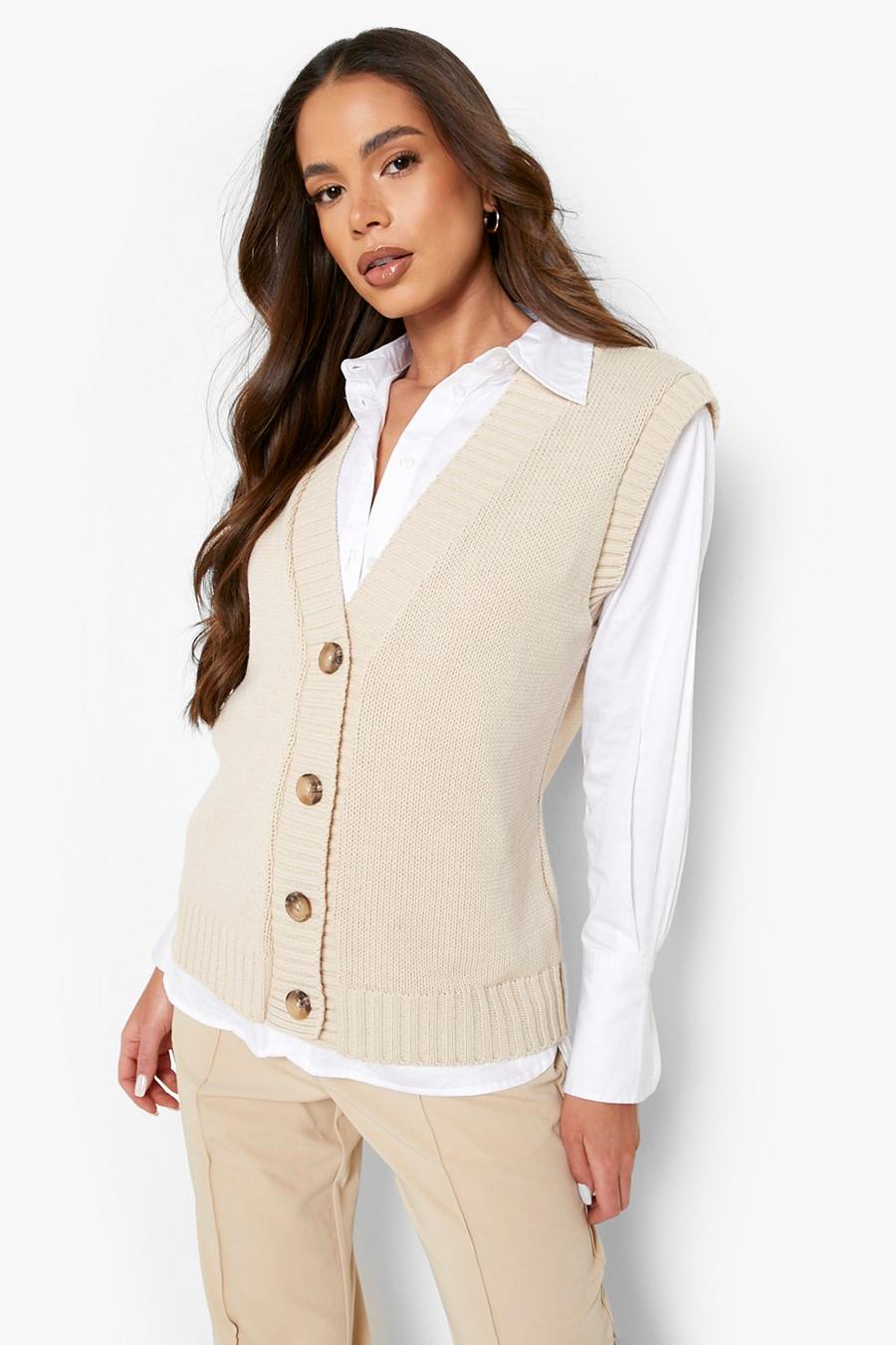 Stone beige Long Sweater Vest image number 1