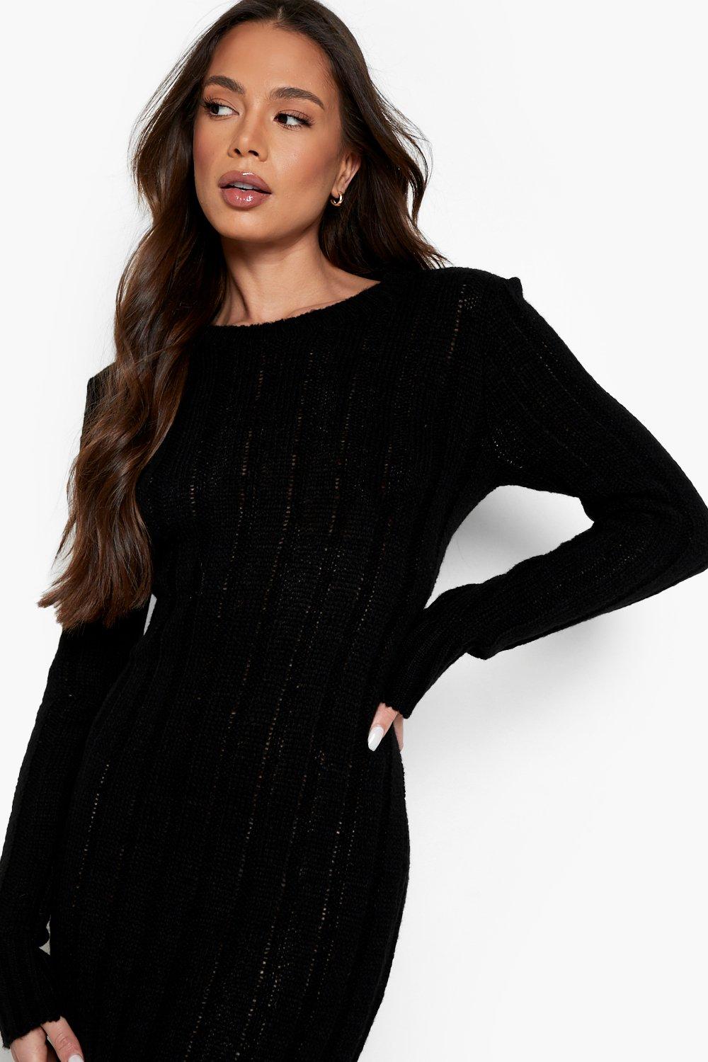 Black Long Sleeve Bodycon Knitted Midi Dress