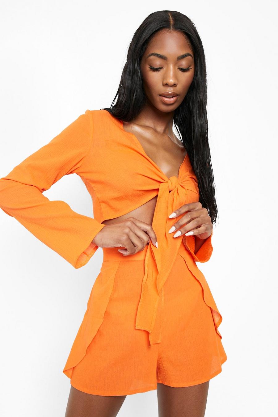 Tropical orange Cotton Beach Shorts image number 1