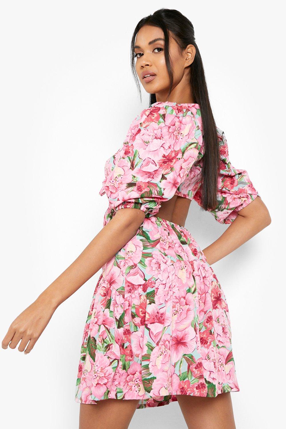 Boohoo pink floral store dress