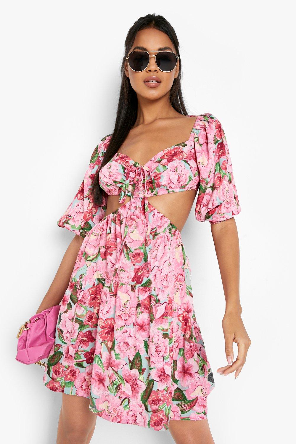 Boohoo pink 2025 floral dress