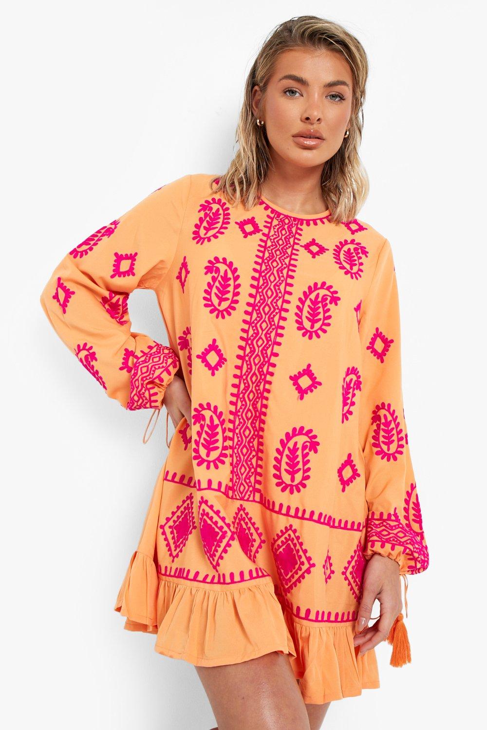 Embroidered dress clearance boohoo