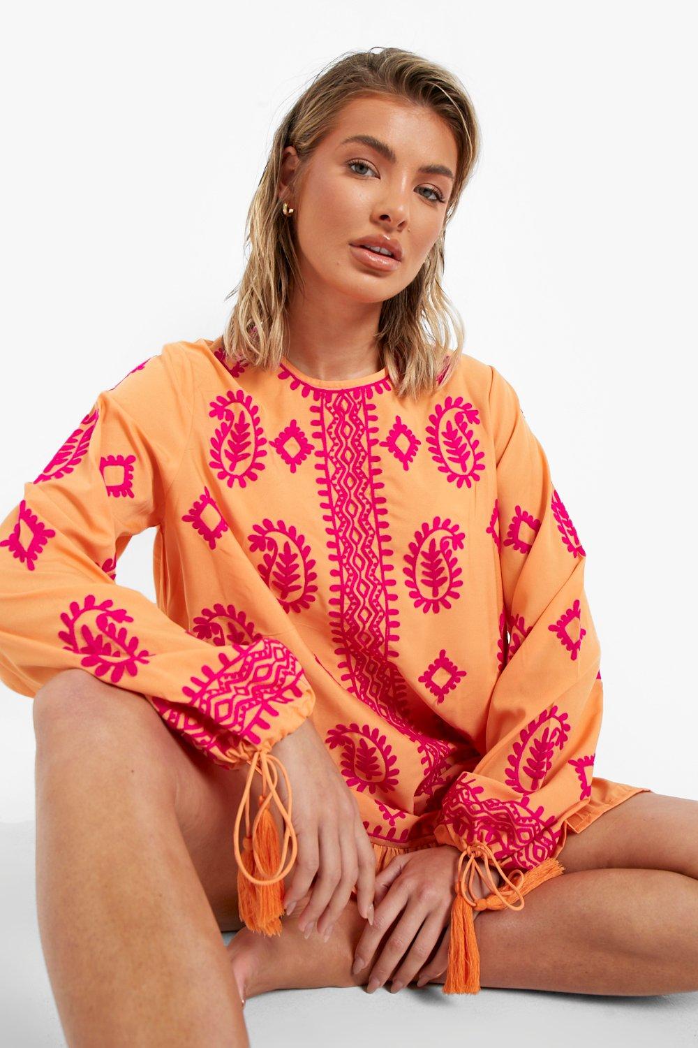 ABN Creation Embroidered Beach Wear Summer Women Boho Dresses at