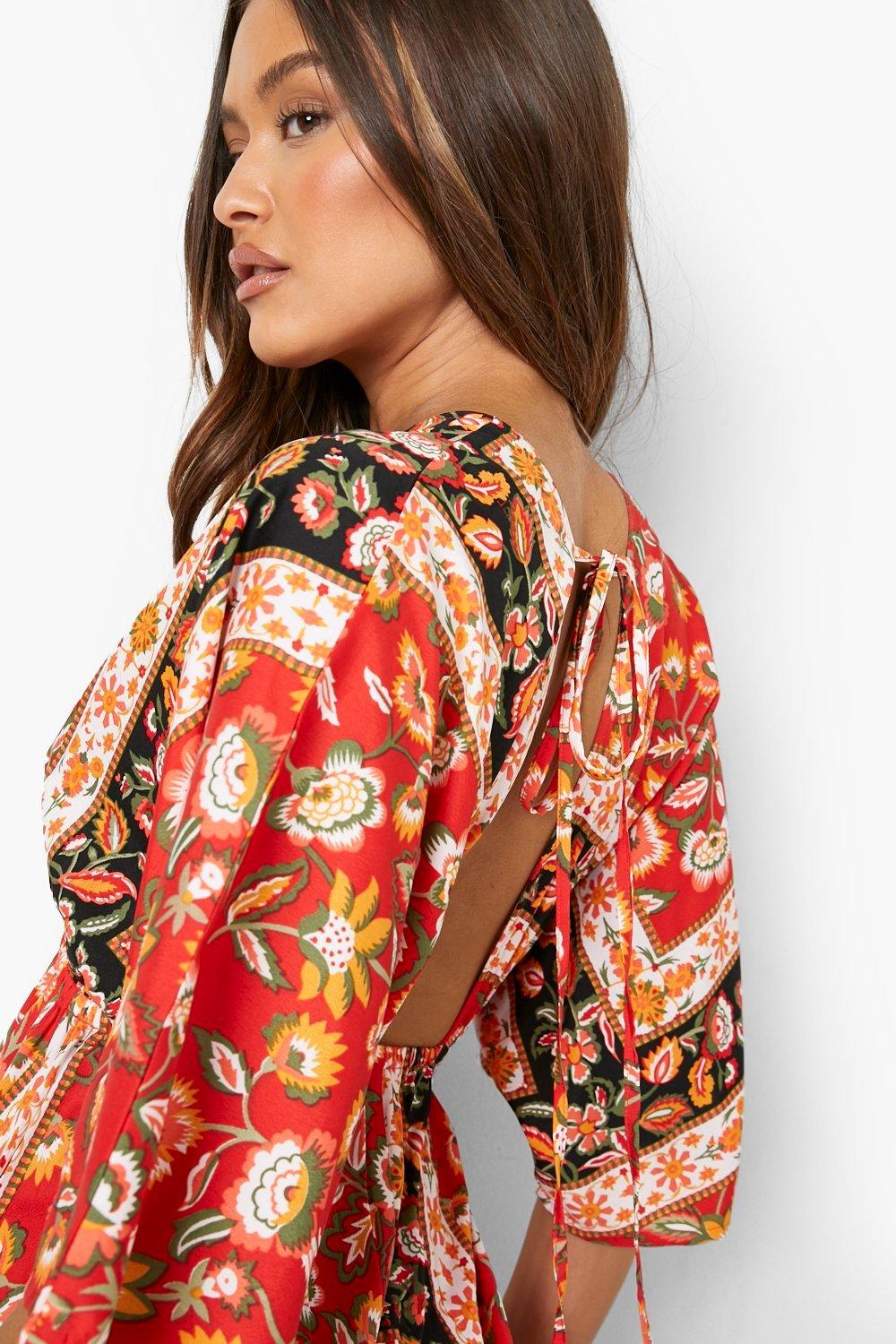 Vestido maxi estilo kimono de flores escotado boohoo