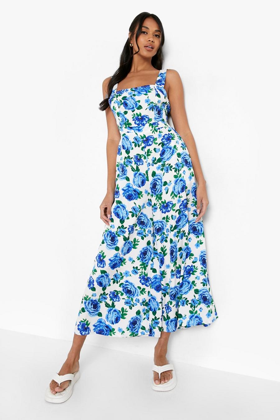 Blue Floral Tie Back Culotte Jumpsuit image number 1