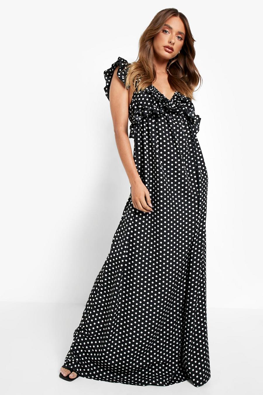 Black Polka Dot Ruffle Strap Maxi Dress image number 1