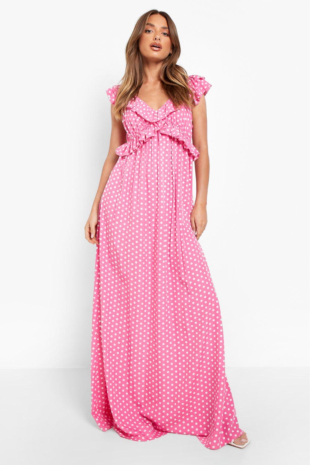 Polka Dot Ruffle Strap Maxi Dress boohoo NO