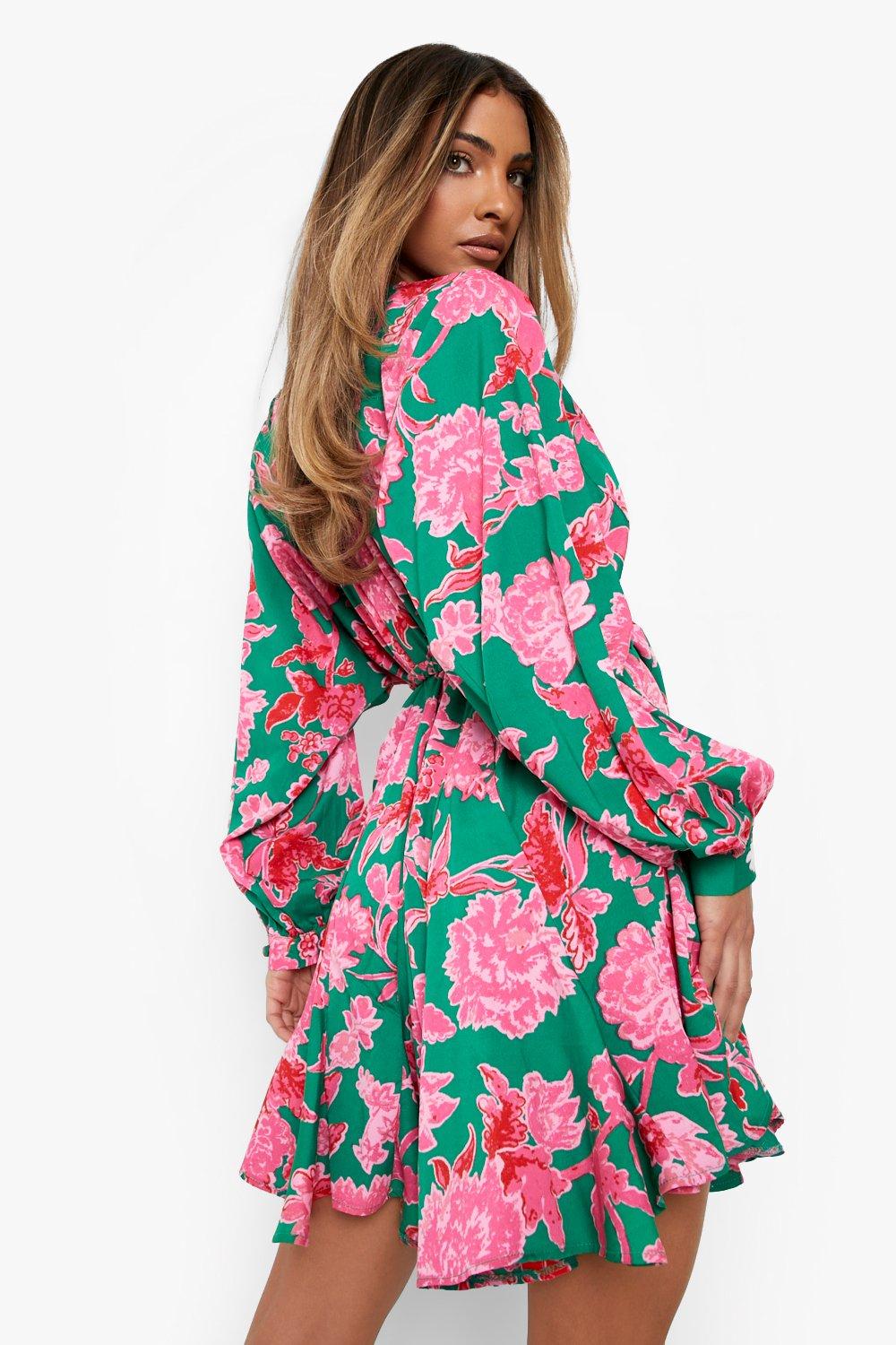 Green pink shop floral dress