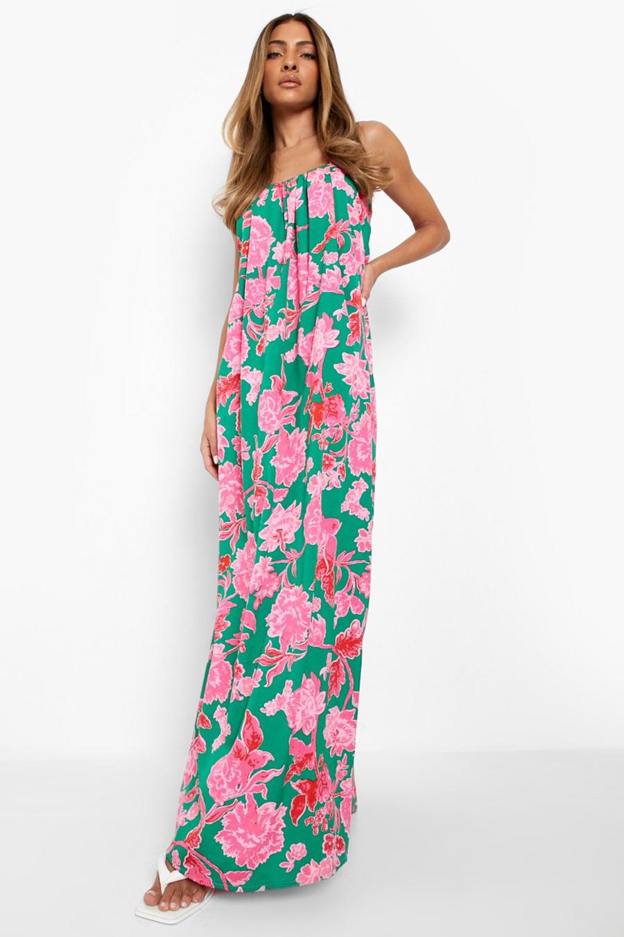 Pink Floral Strappy Maxi Dress image number 1