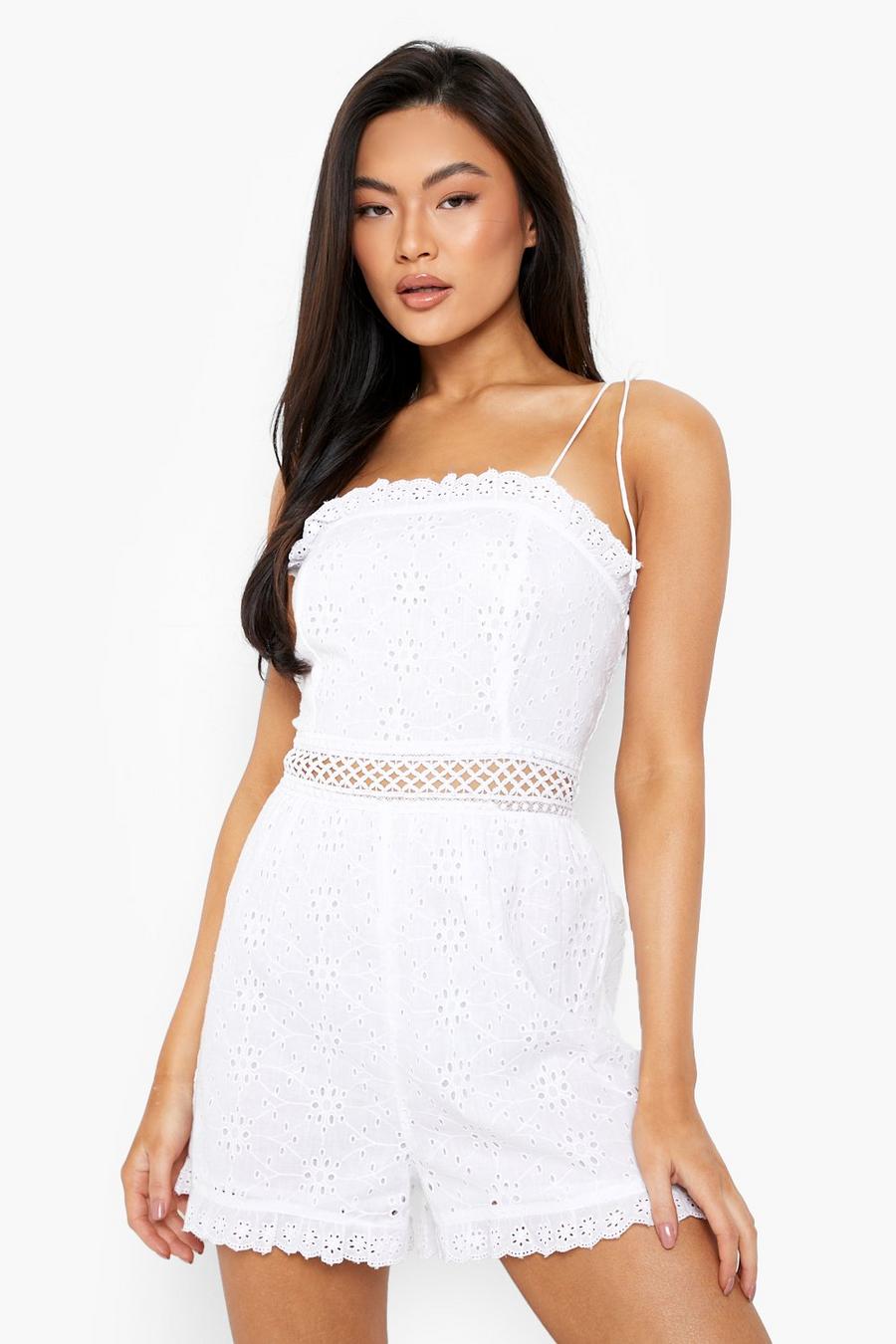 White Broderie Trim Detail Playsuit image number 1