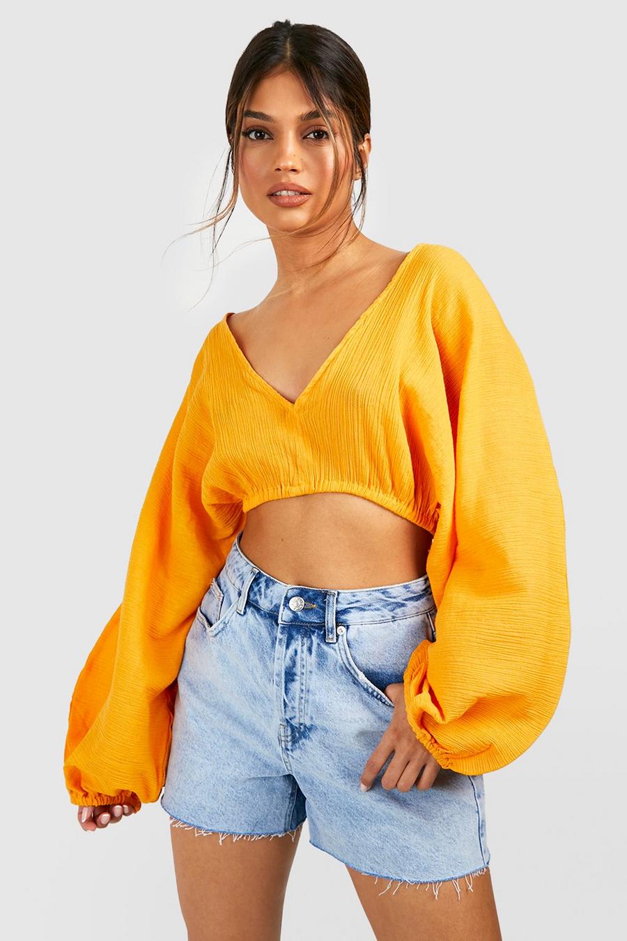 Saffron Cheesecloth Plunge Batwing Smock Top