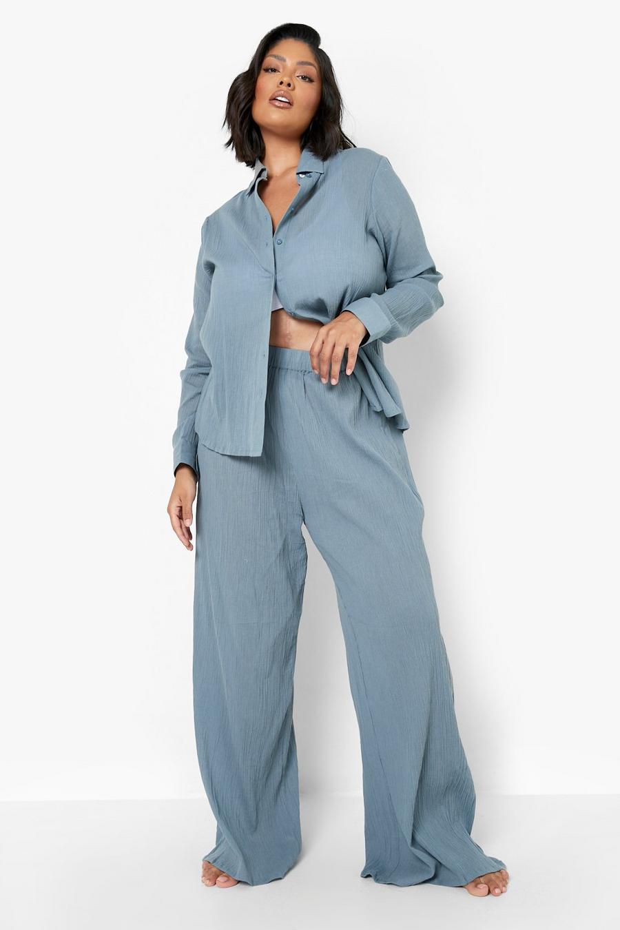 Blue Plus Beach Cheesecloth Shirt Co-Ord image number 1