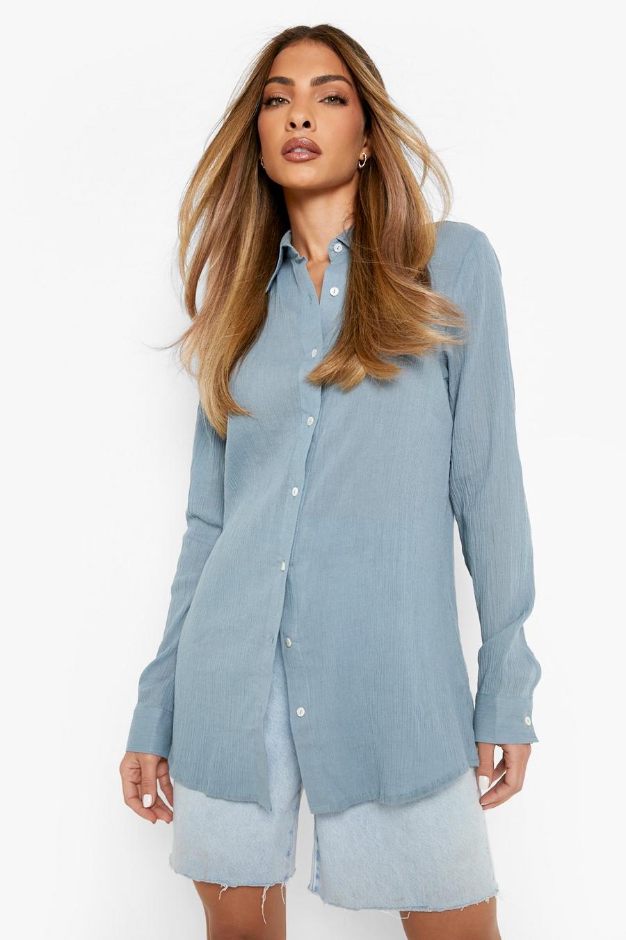 Blue Cheesecloth Oversized Shirt image number 1