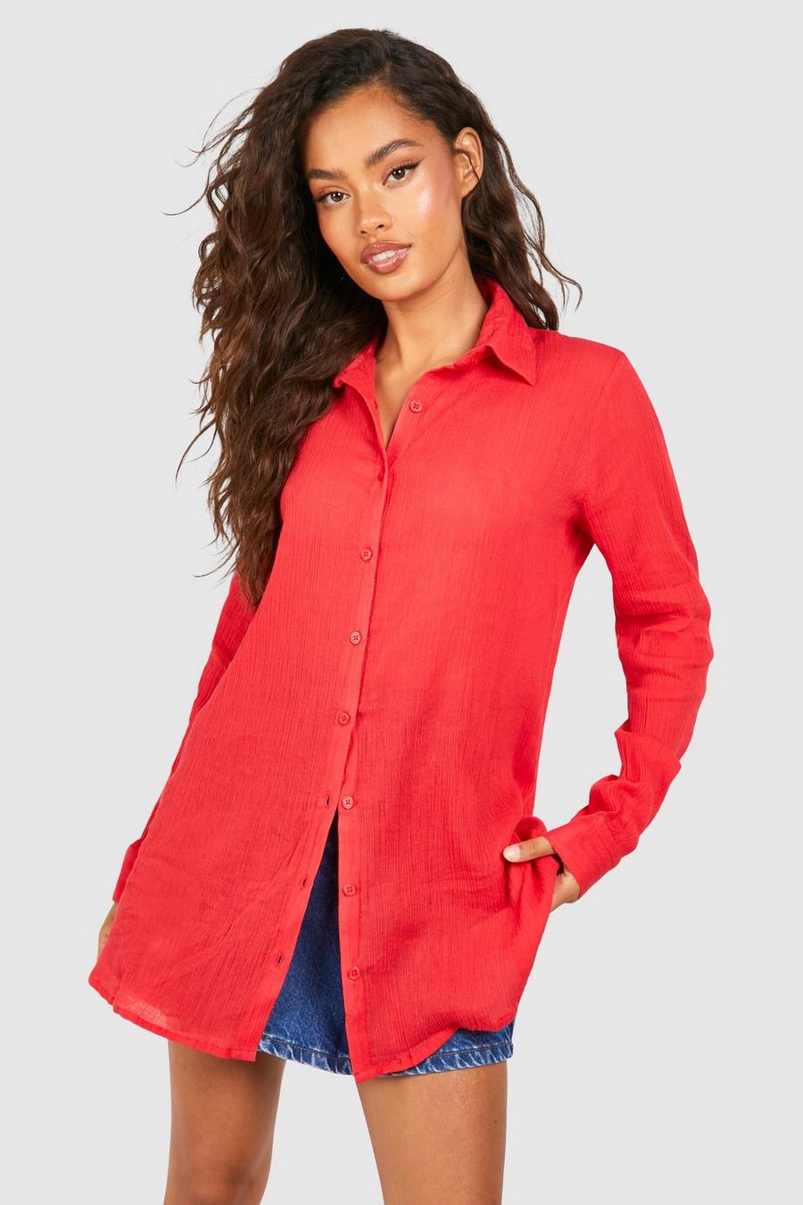 Red Cheesecloth Oversized Shirt image number 1
