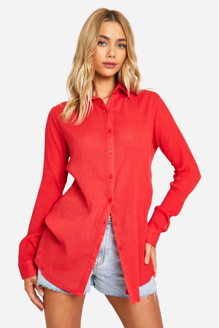 Red Cheesecloth Oversized Shirt