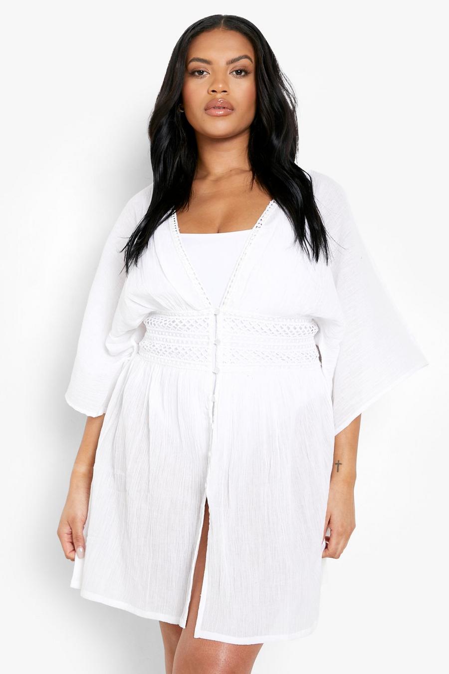 White Plus Cheesecloth Trim Detail Beach Dress