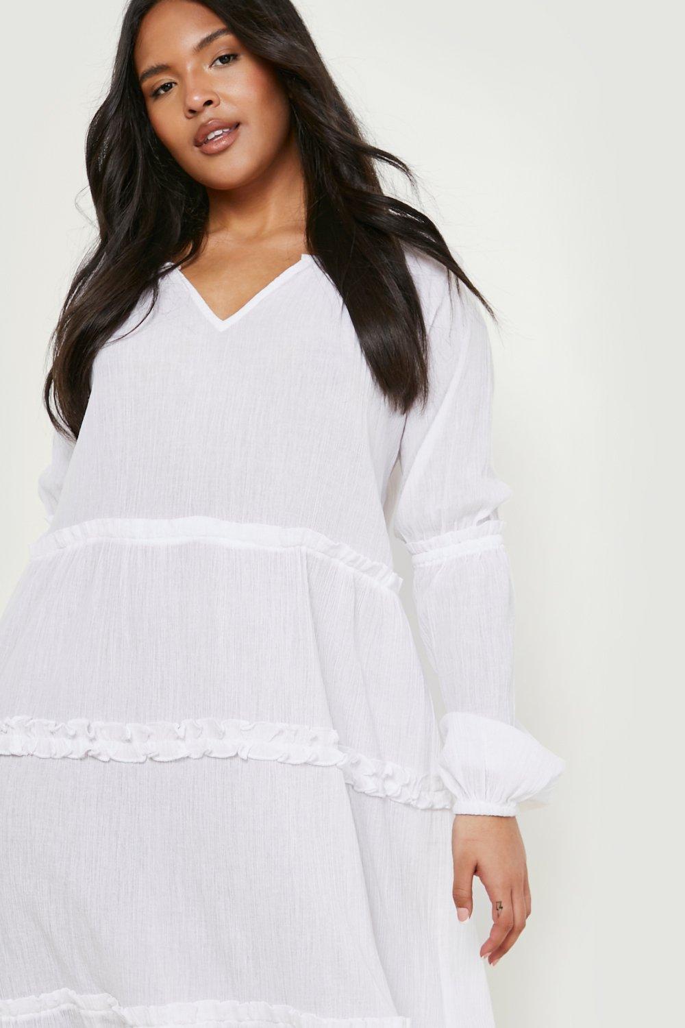 Boohoo white plus size clearance dress