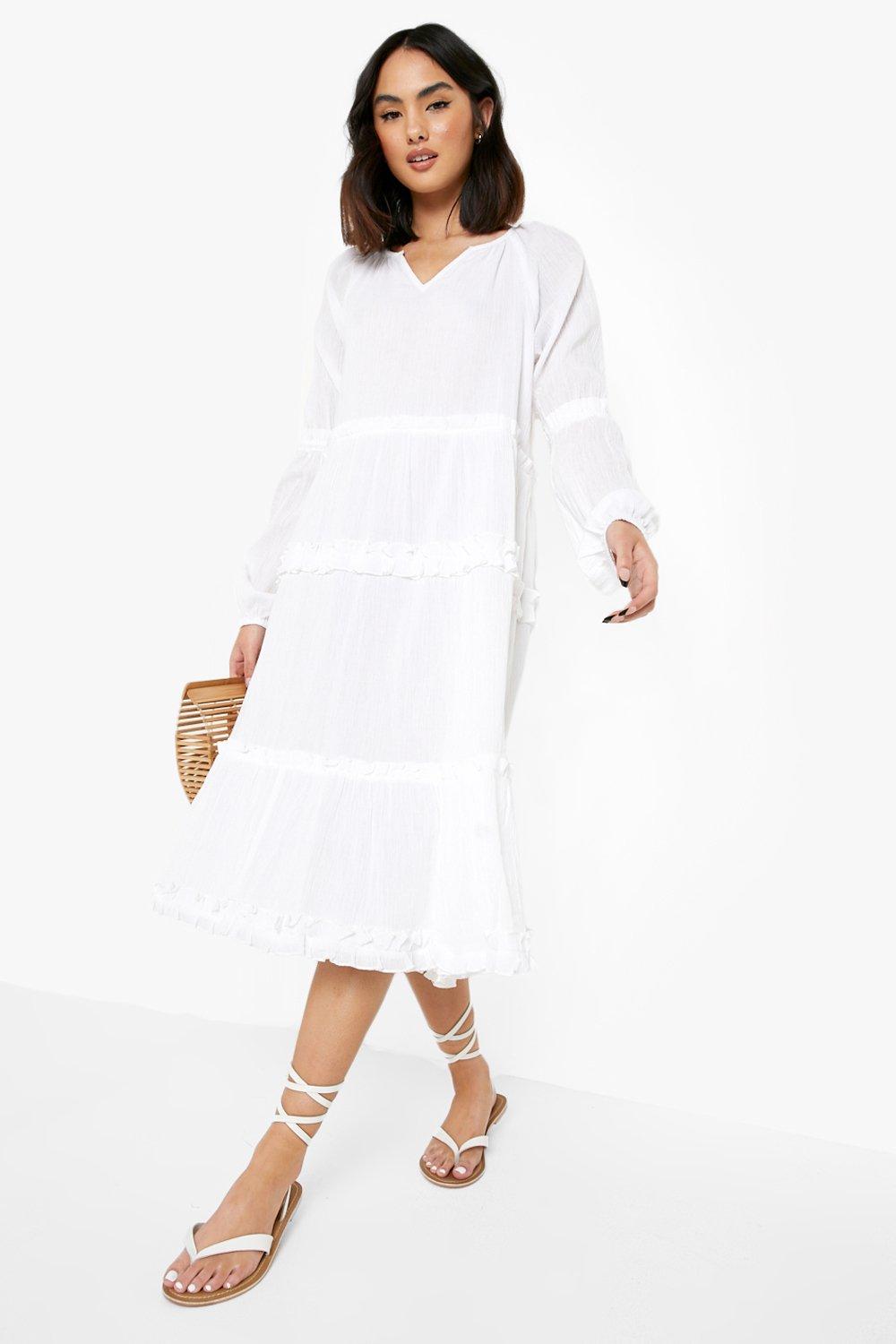 Cheesecloth Tiered Midi Smock Dress boohoo NZ