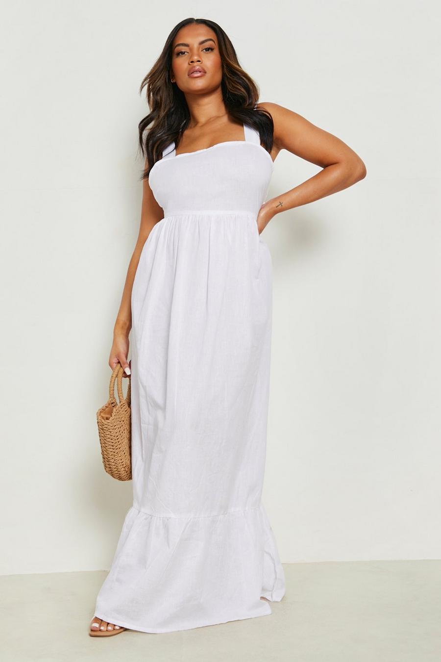 White Plus Linen Tie Back Strappy Maxi Dress image number 1