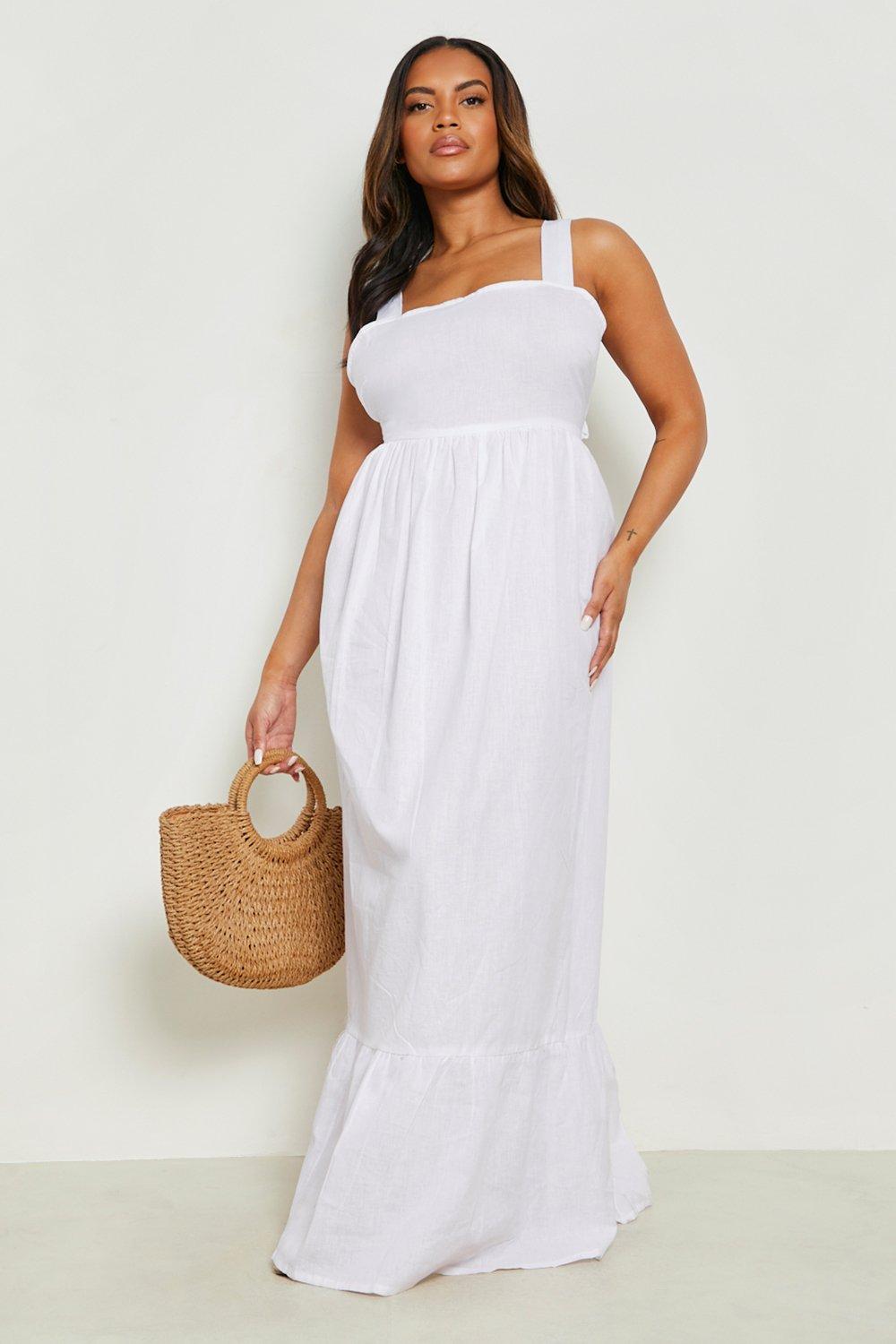 Plus Linen Tie Back Strappy Maxi Dress | boohoo USA