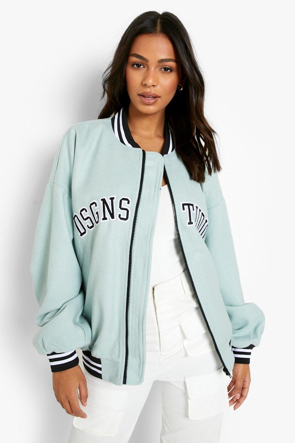 sage green varsity jacket