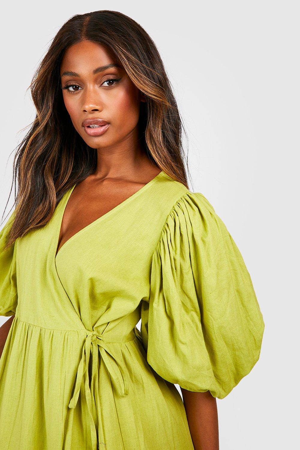 Yellow wrap best sale midi dress