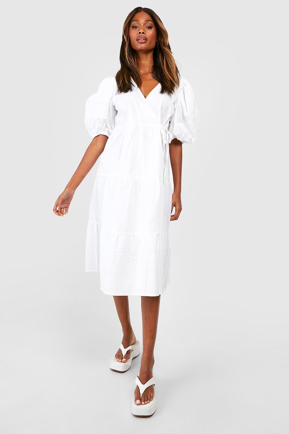 Midi white linen dress hotsell