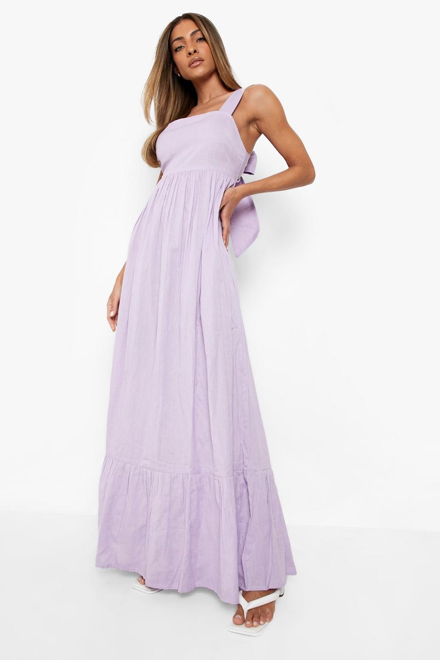 Lilac Linen Tie Back Strappy Maxi Dress image number 1
