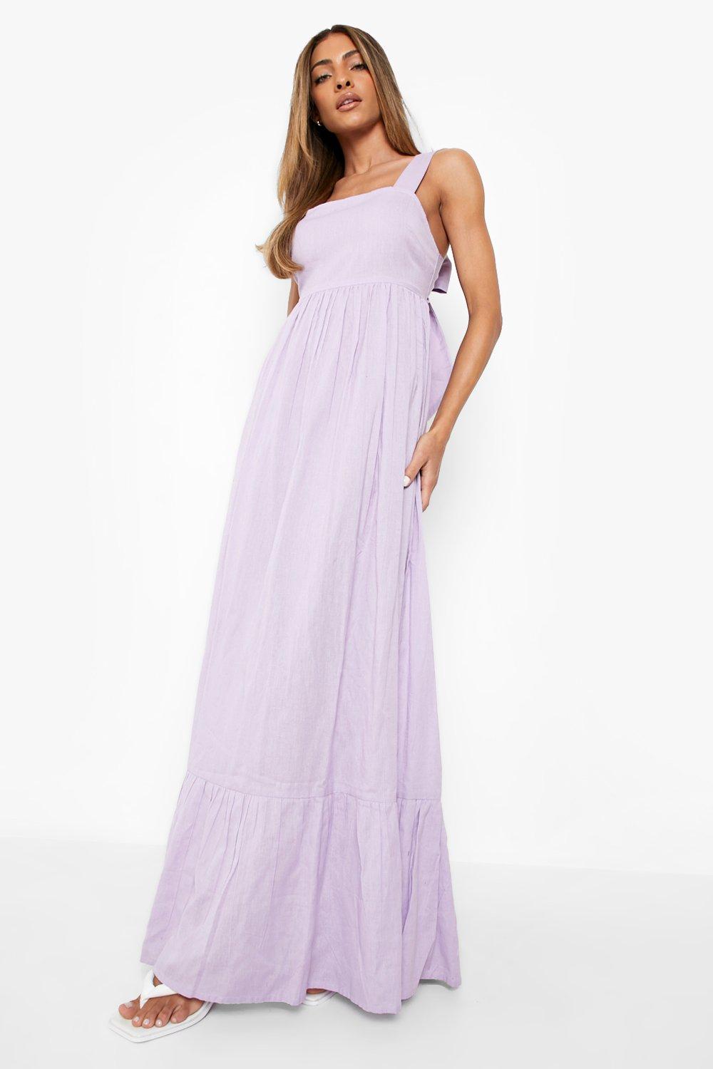Lavender linen maxi dress with adjustable waist ties – OffOn