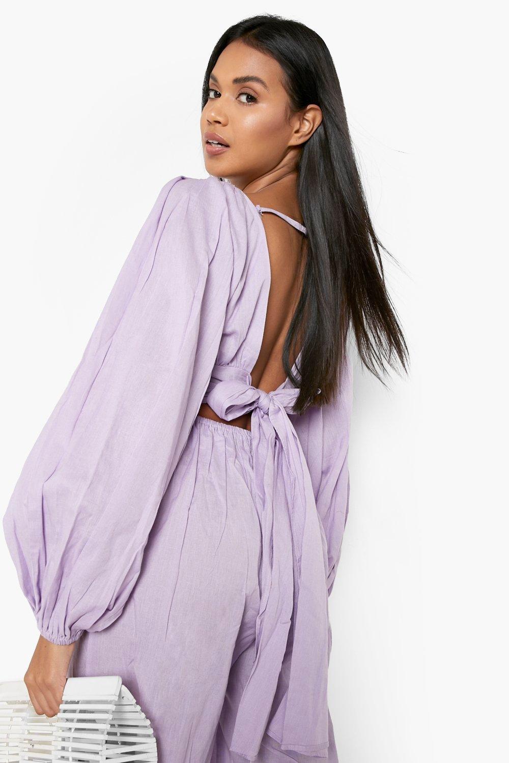 Linen Balloon Sleeve Culotte Jumpsuit | boohoo