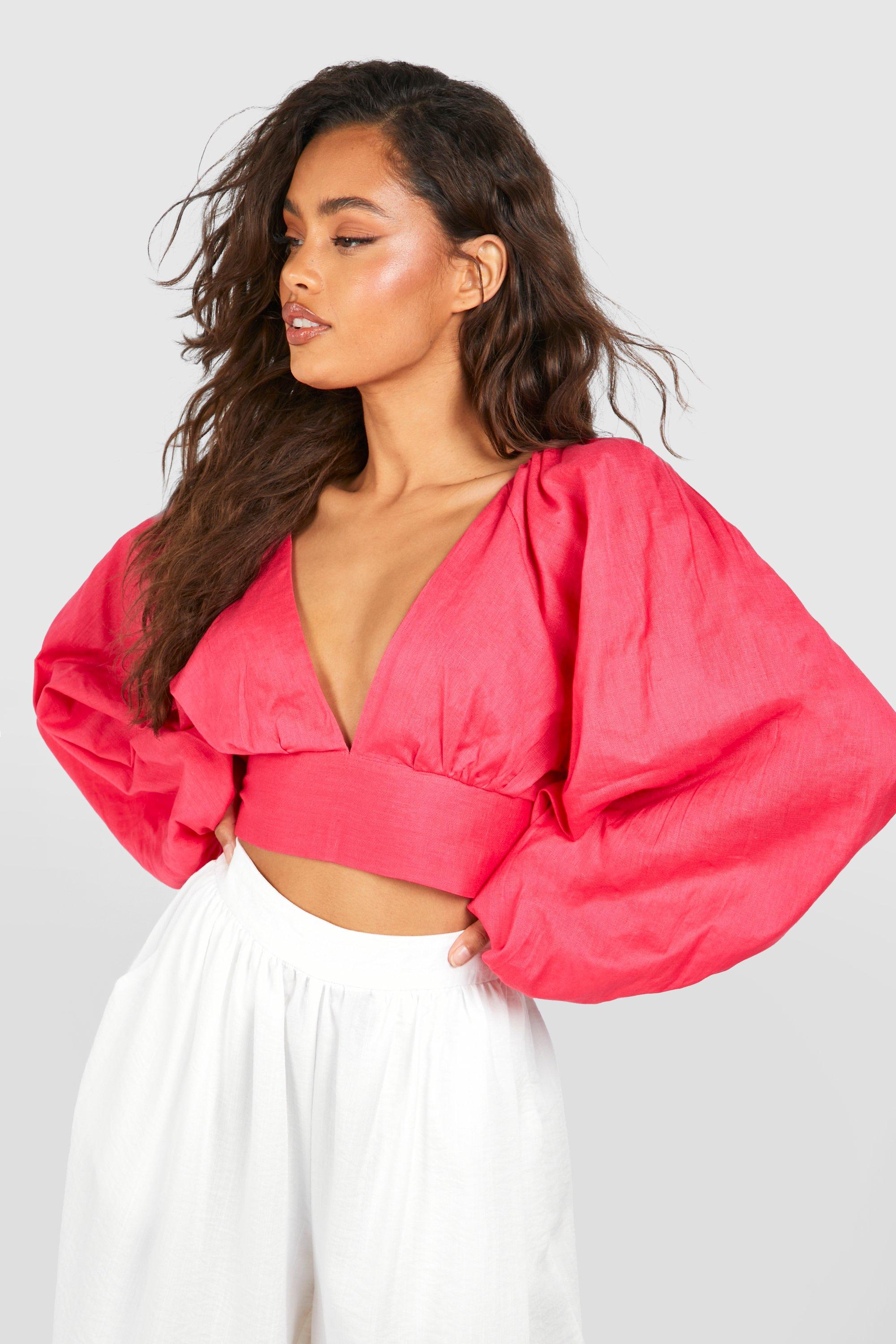balloon sleeve tie front top