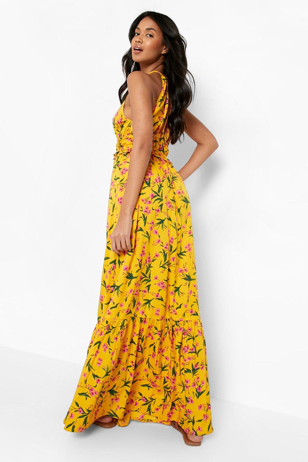 Floral Tiered Halter Maxi Dress