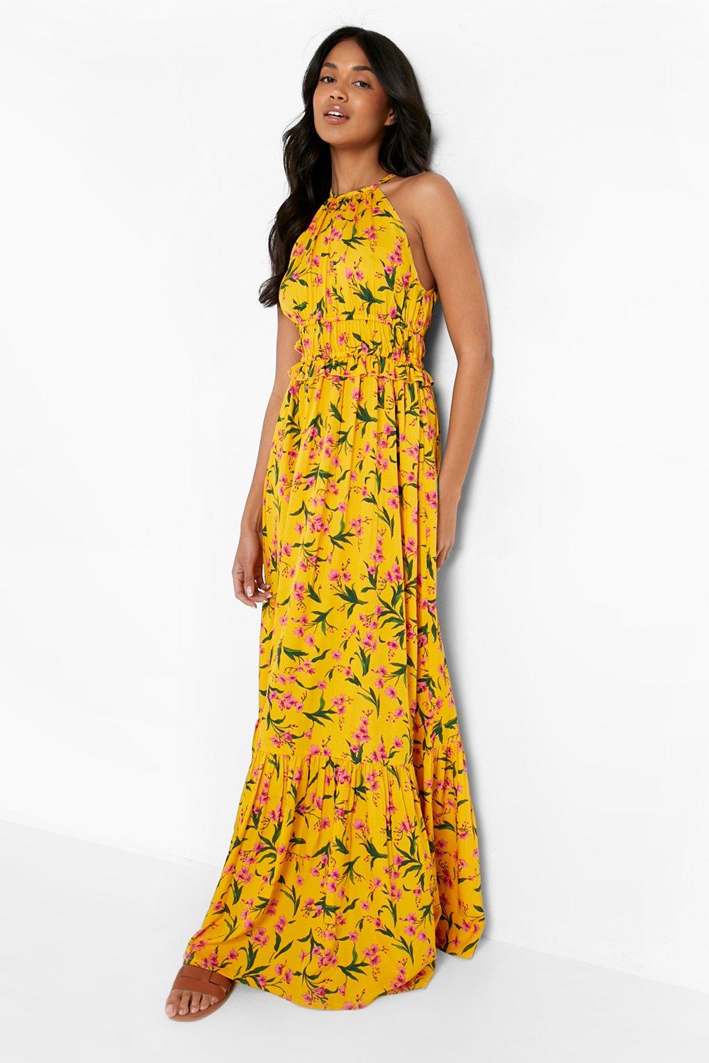 Boohoo yellow floral clearance dress