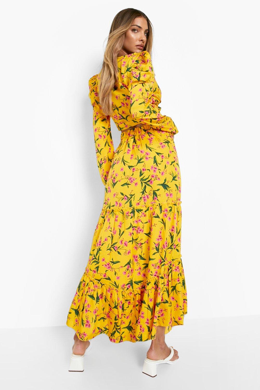 Yellow floral store maxi skirt