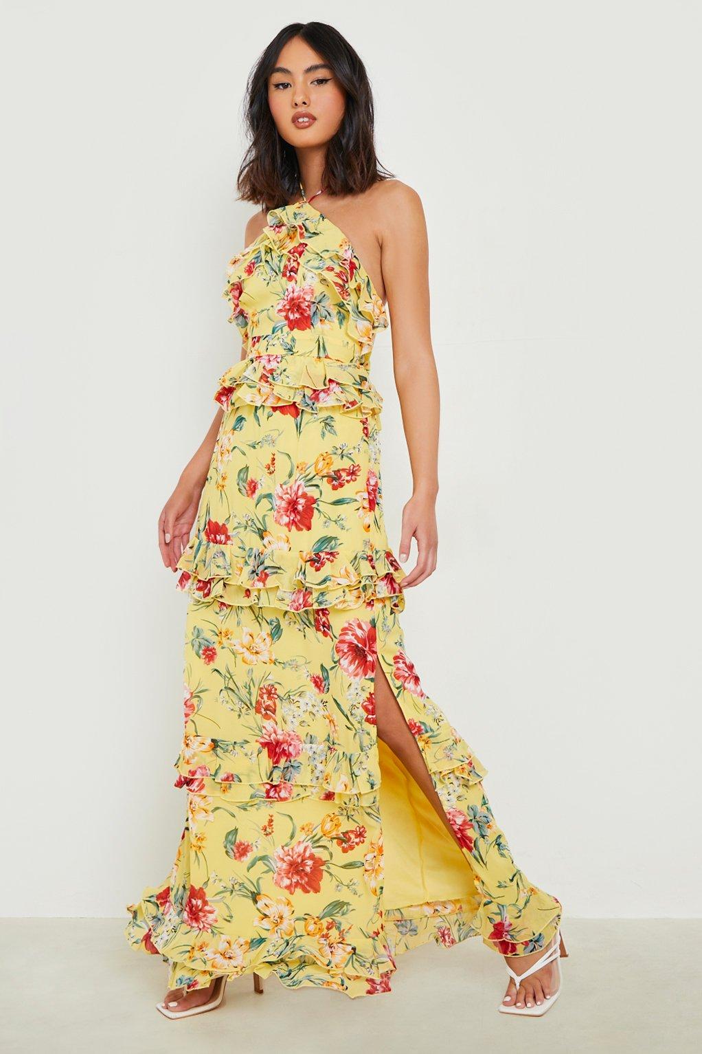 Floral Chiffon Tiered Ruffle Maxi Dress ...