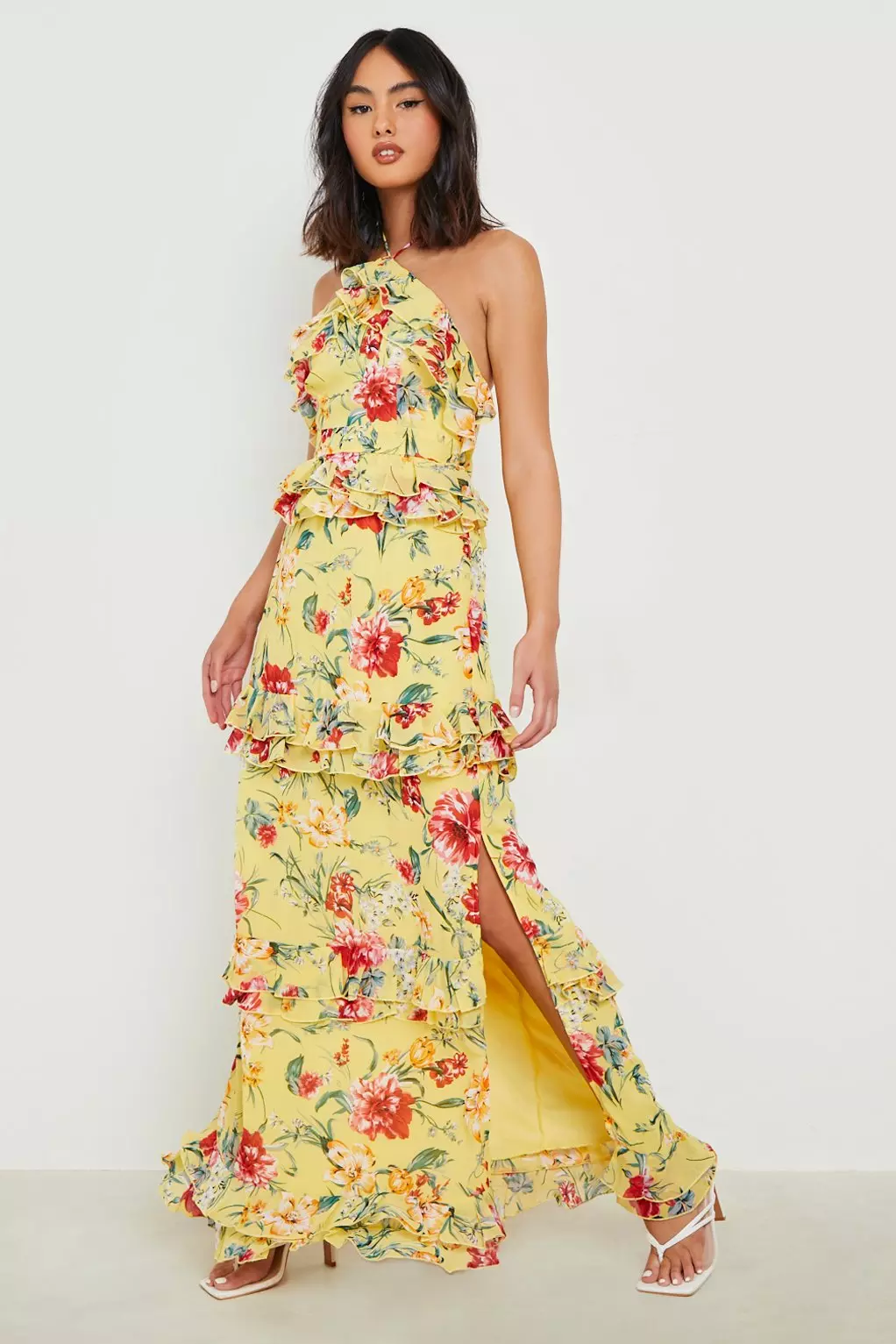 Yellow floral chiffon store dress