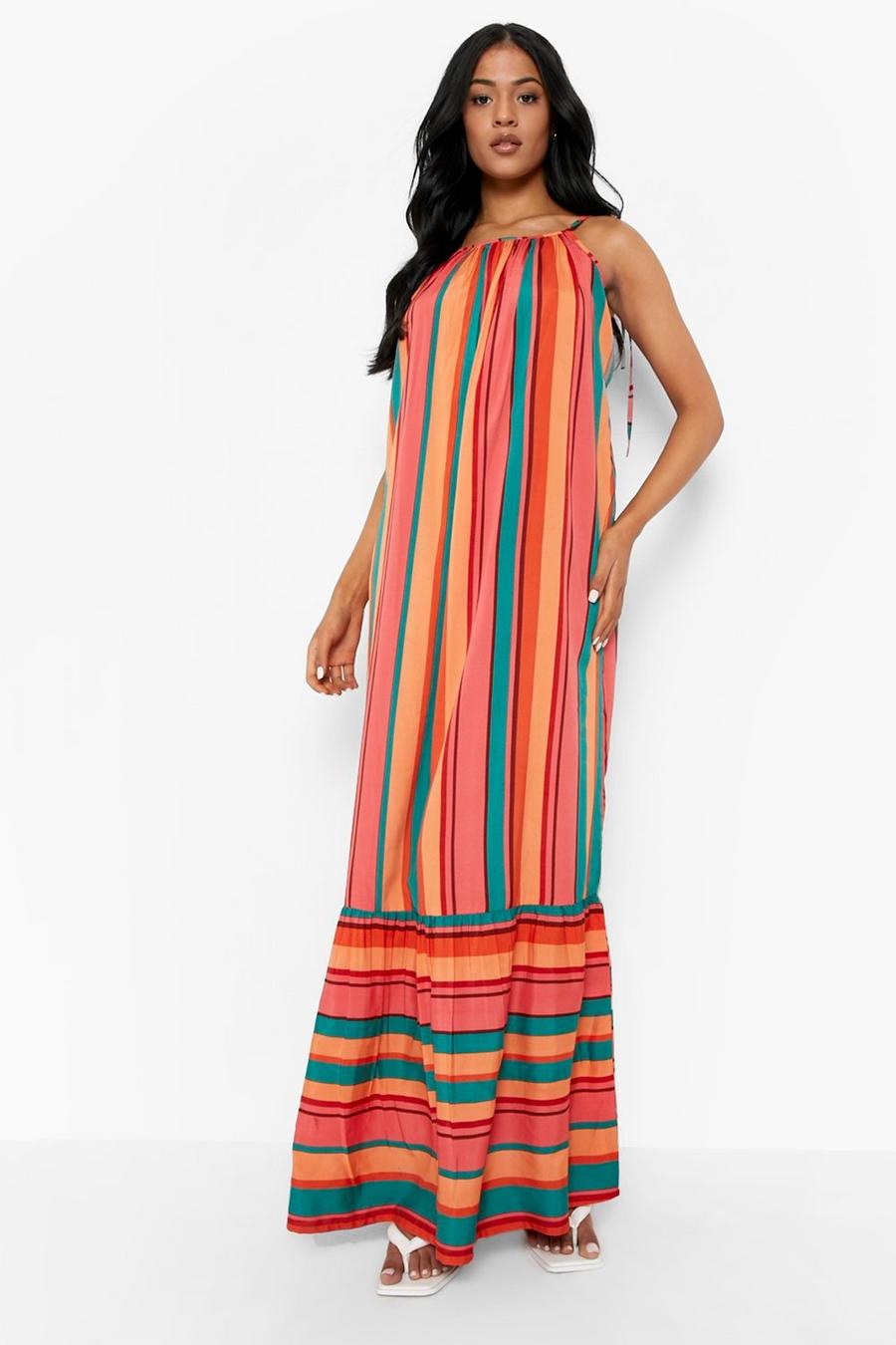 Green Tall Stripe Scoop Back Maxi Dress image number 1