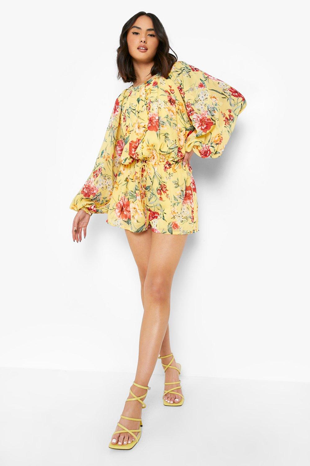 Floral Chiffon Button Down Playsuit boohoo NO