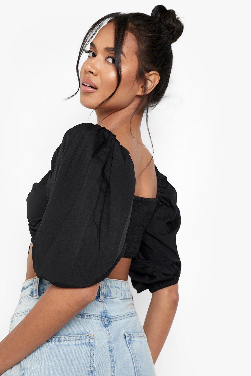 cropped balloon sleeve top