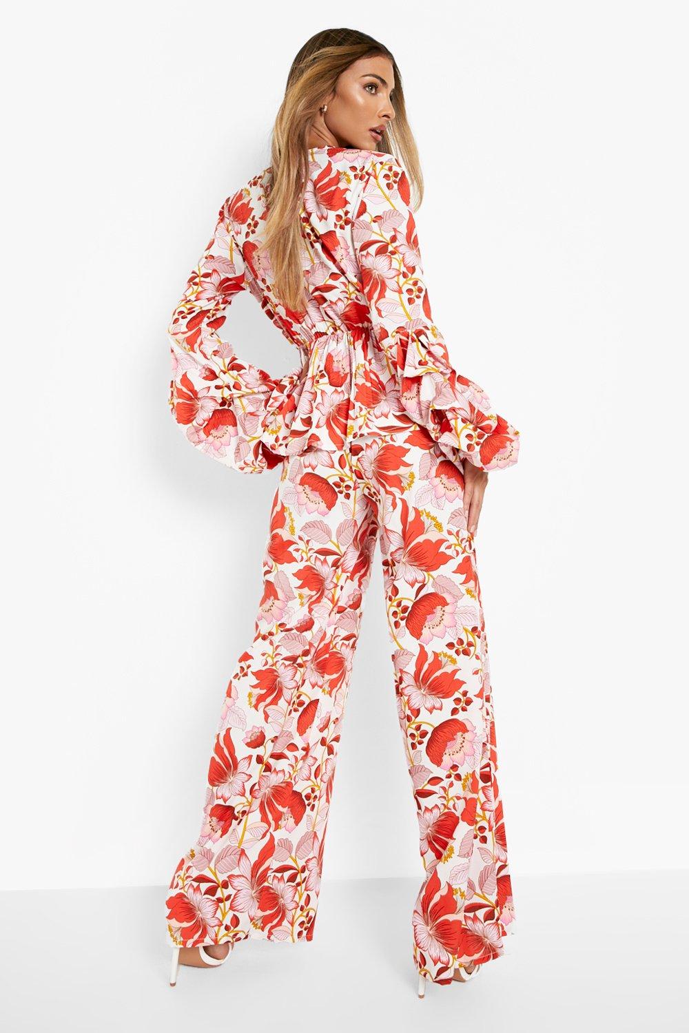 Floral Peplum Top & Wide Leg Pants