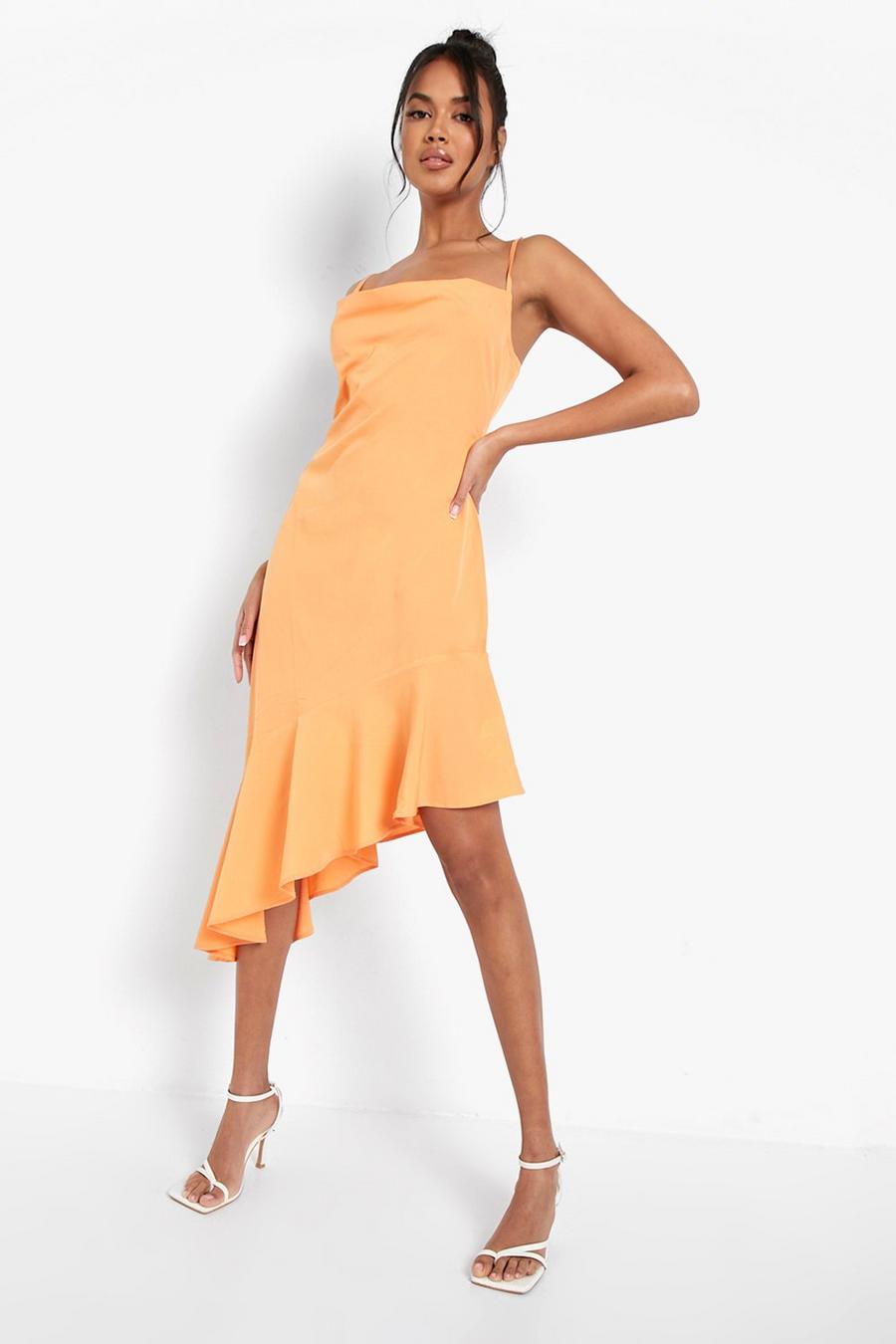 Orange Frill Hem Strappy Slip Dress image number 1